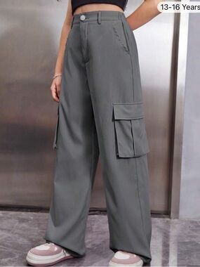 Wide Leg Cargo Pants for Women in Charcoal Gray